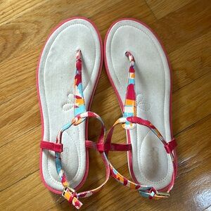 Clarks Seattle Spice Pink Multi Color Camo Thong Buckle Comfort Sandal Size 8.5